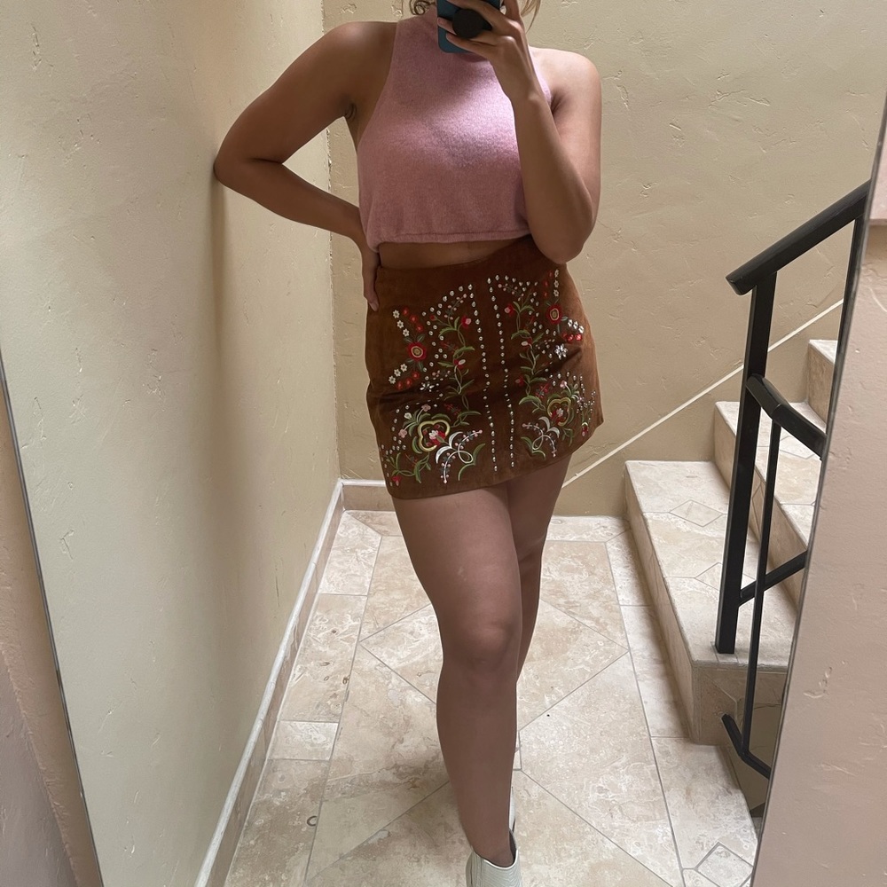 Embellished Suede Skirt